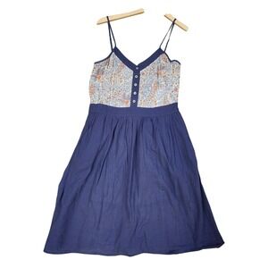 Annabella Summer Floral Spaghetti strap Babydoll mini  Boho Blue Dress Sz Medium